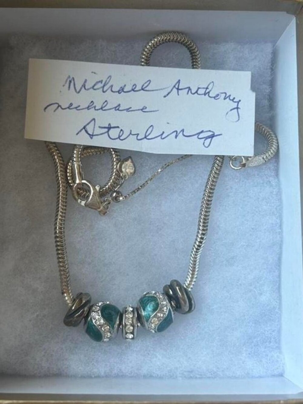 Michael Anthony .925 Sterling Silver Necklace Green Blue Beads